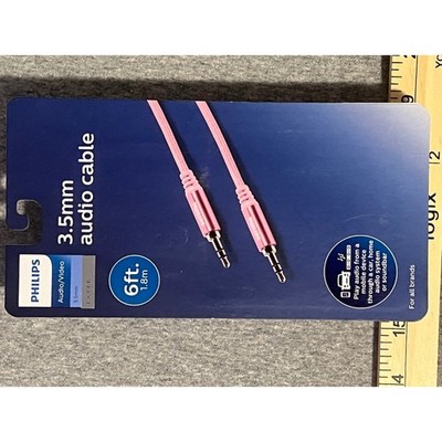 Philips Elite 3.5mm Aux Audio Cable 6ft Braided Pink SWA7128A/27 Gold Plated