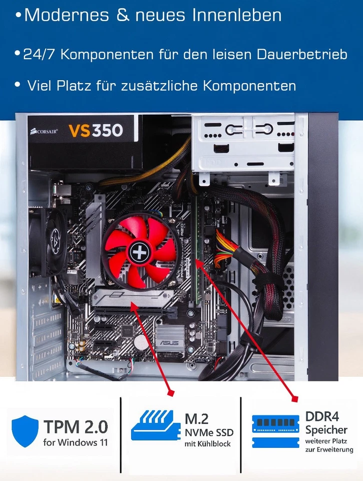 Intel Windows 11 PC System, Office Computer 16GB DDR4, 500GB M.2 SSD, leise|WLAN - Bild 4 von 4