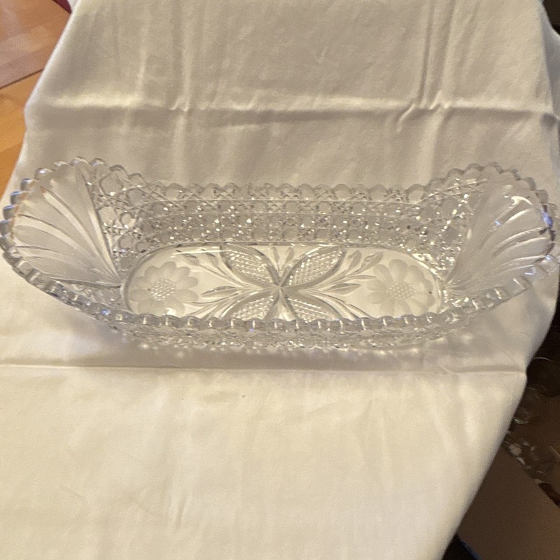 12.5” Vintage Clear Cut Glass Rectangular Floral Serving Tray no chips