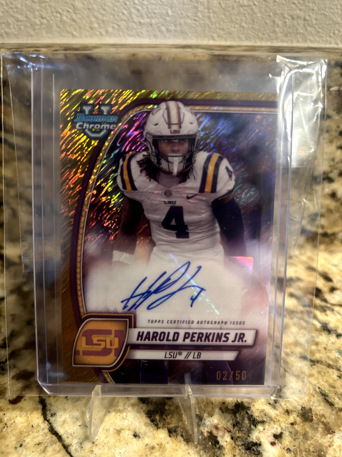 2024 BOWMAN CHROME U HAROLD PERKINS GOLD SHIMMER AUTO /50 - LSU