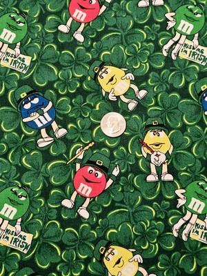 M&M Mars Candy Fabric, R.E.D Int'l, 38'' by 44'', Kiss Me I'm Irish Green Clover