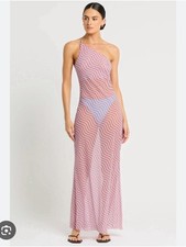 Women’s M/L Long Striped Orange Sheer Coverup Maxi Dress Brand New