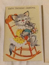 Vintage Greeting Card Happy Birthday Grandma 2 Cats With Envelope