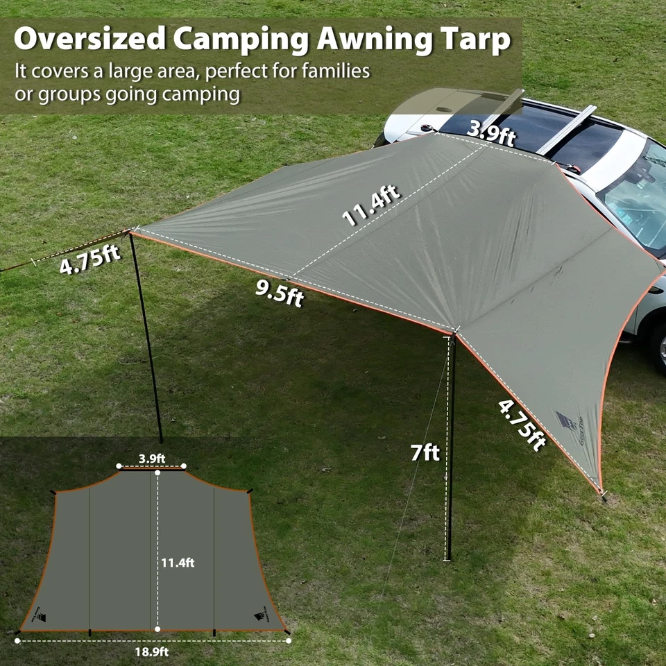 Large Car Side Camping Awning 19 x 11 ft SUV Canopy Tarp Waterproof Outdoor V... - Image 3 of 4