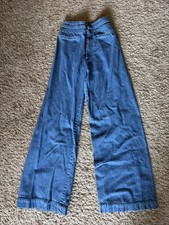 Vintage Ettore High Waisted Wide Leg Blue Denim Jeans Women's Palazzo R102