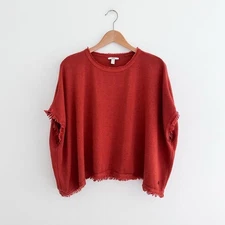 Esprit Rust Raw Edge Knit Sweater Boho Textured Pullover Size M