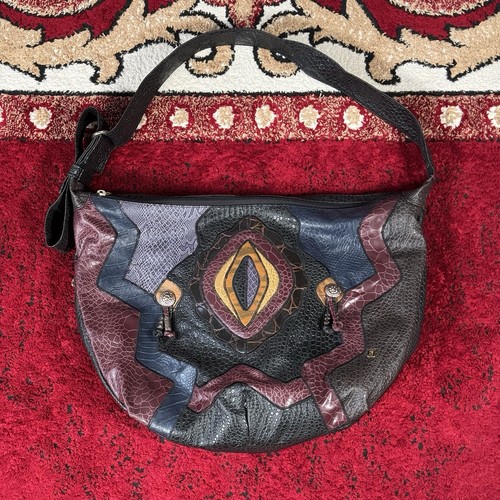 Vintage 80s Shoulder Bag From Nas Bag Made in Korea Dragon Snake Eye Patchwork