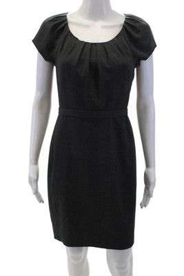 Tahari Womens Back Zip Short Sleeve Scoop Neck Knee Length Dress Gray Size 4P