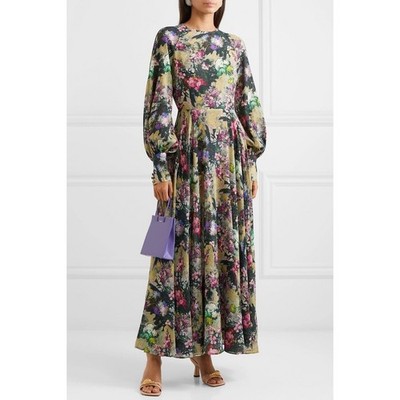 Rotate Birger Christensen Number 19 Maxi Dress Sz 8 Open Back Flowy Floral Chic