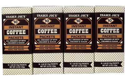 4 Pack Trader Joe's Instant Coffee Packets with Creamer & Sugar 4.2oz Ea Box 10