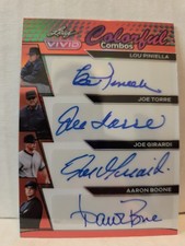 Lou Piniella Joe Torre Girardi Aaron Boone 2024 Leaf Vivid Combo Auto /3 Yankees