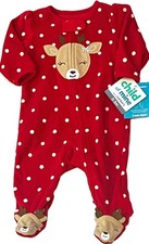 New Red 1pc Carters Fleece Polka Dot Reindeer Sleep  Play PJS Pajama 0-3 mo NWT