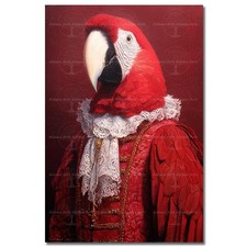 ELEGANT VICTORIAN RED MACAW ART PRINT, Animal Bird Decor Fantasy Parrot Poster