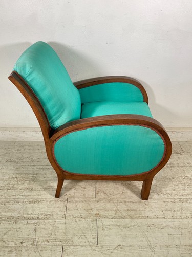 POLTRONA VINTAGE DECO LEGNO FAGGIO EPOCA 1950 DESIGN SEDIA SALOTTO DIVANO SOFA - Foto 4 di 19