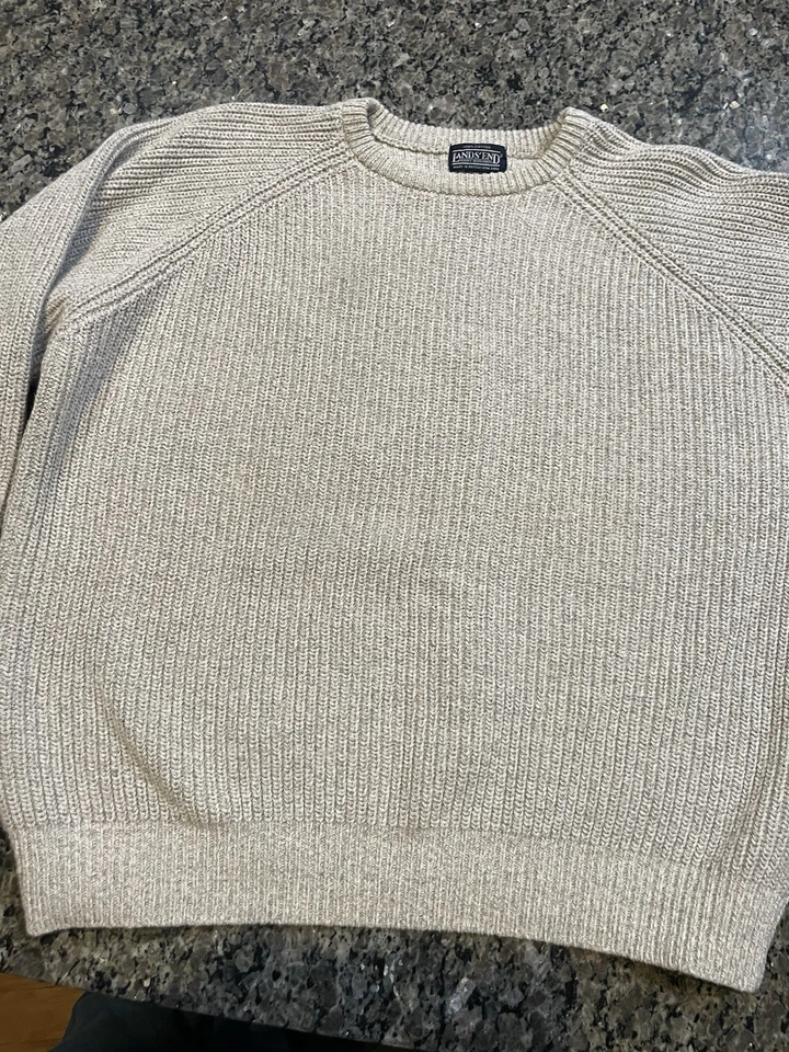 Suéter Pullover Algodón Tejido con Cable Blanco Crema Grande LANDS END Foto 3 de 4