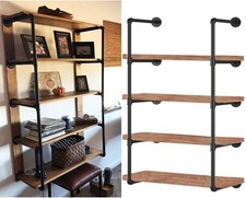 Industrial Wall Mount Iron Pipe Shelf Shelves Shelving Bracket Black Vintage Ret