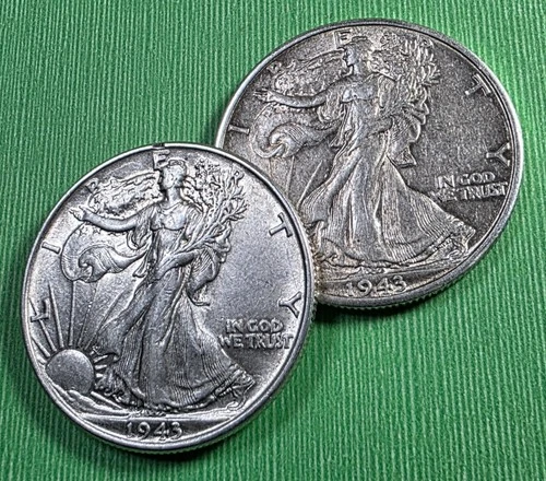 1943 & 1943D WALKING LIBERTY 1/2 Dollars - 90% Silver  AU+                 #5616