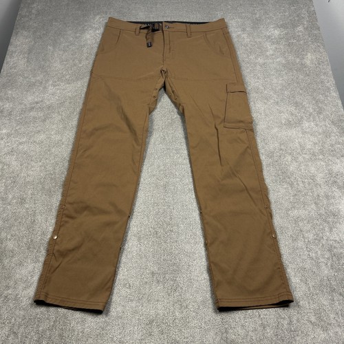 Prana Stretch Zion Hose Herren 34x32 Gürtel Cargo Roll Druckknopf Outdoor Wandern braun