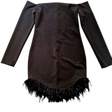 Womens PLT Pretty Little Thing Feather Trimmed Off Shoulder Party Dress UK 10