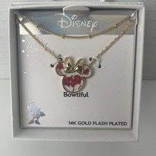 Disney Necklace 14K Gold Flash Plated Minnie Mouse  Bowtiful  With Floral Design