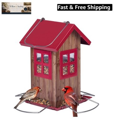 Cute Bird House Feeders for Outside, Hanging Metal Bird Feeder with 4 Ports, ...