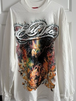 Evil Vice Flaming Bald Eagle Men s Size Large Long Sleeve White T Shirt NWT