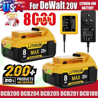 20V For DeWalt 20 Volt 8.0AH Max XR Li-Ion Battery DCB205-2 DCB200 DCB200 NEW 