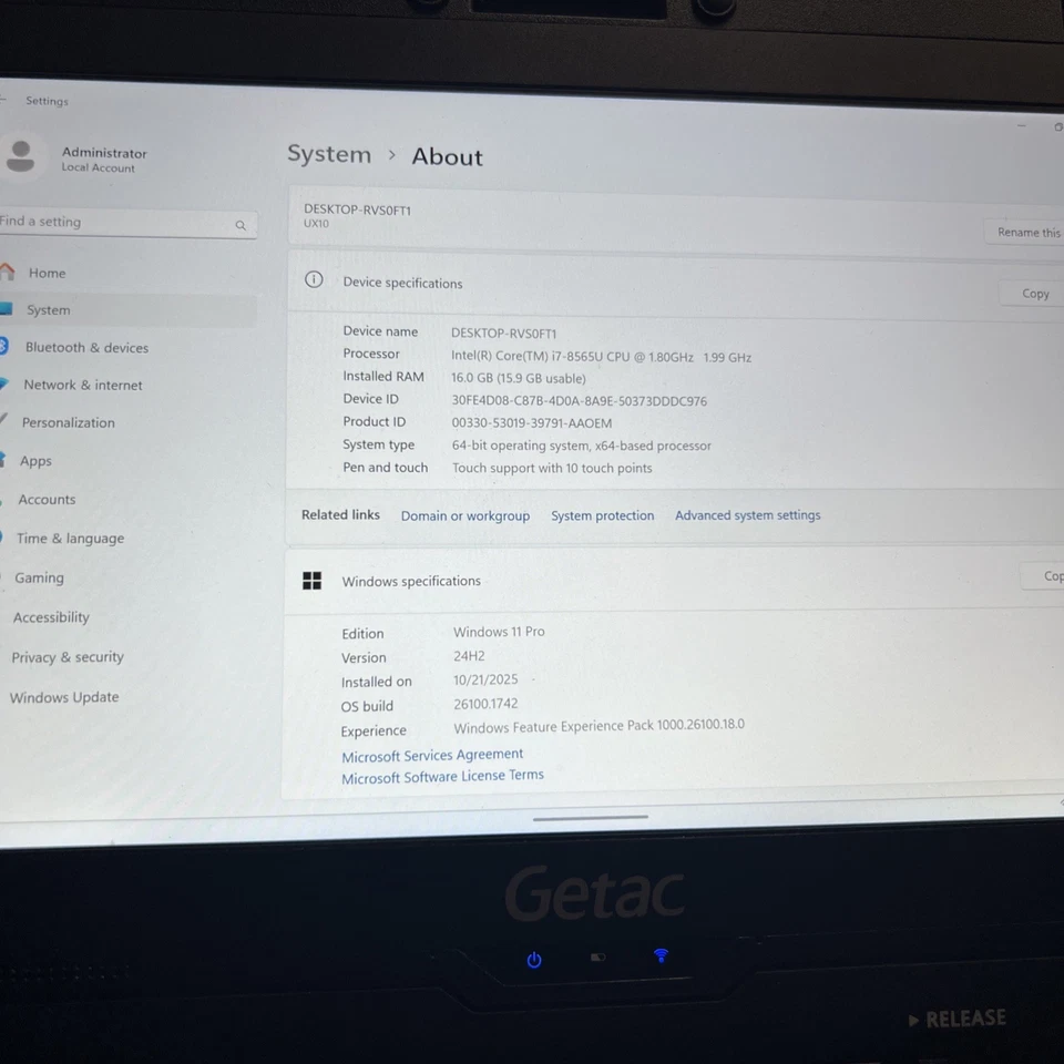 Tablet resistente Getac UX10 i7-8565U 16 GB 128 GB con teclado + huella digital GRADO B Foto 4 de 4