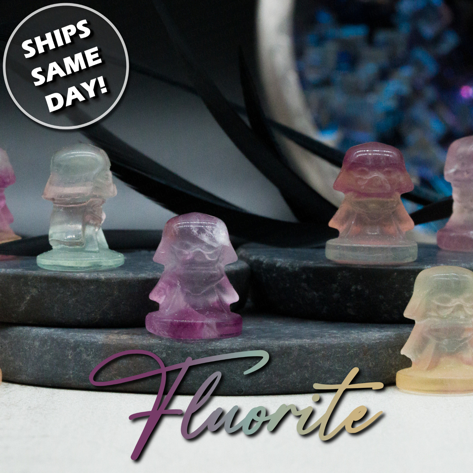 Mini Natural Rainbow Fluorite Crystal StarWars Fanart DarthVader Vader Figurine