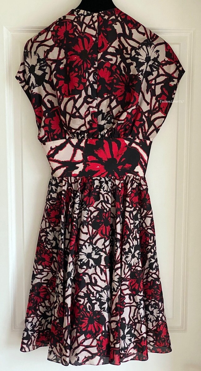 NWT Azzedine Alaia BLACK RED PRINTED BOW ACCENTED FIT