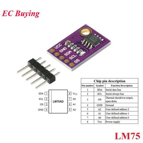 LM75 LM75A Temperature Sensor Module I2C Interface Precision Charging ...
