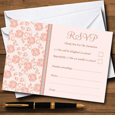 Personalisierte RSVP-Karten hübsche blasse Koralle Blumen Diamanten