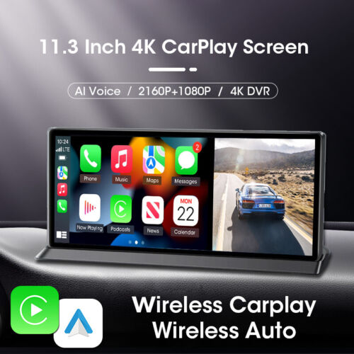 11.3" Car 4K Dashboard Video Recording Dvr Monitor Wireless Carplay & Android