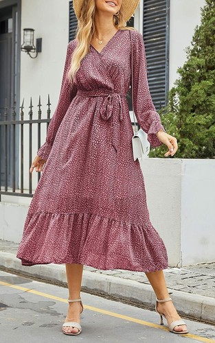 Casual Dresses Long Sleeve Wrap V Neck 