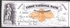 COOPERSTOWN NY 1874 FIRST NATIONAL BANK CHECK SUPER PRINTED REVENUE SEE PHOTOS