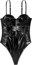 Victoria's Secret Patent Leather Teddy Black Size Large NWT