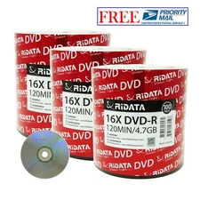 300 Pack Ridata DVD-R 16X 4.7GB 120 Min Silver Logo Top Blank Recordable Disc