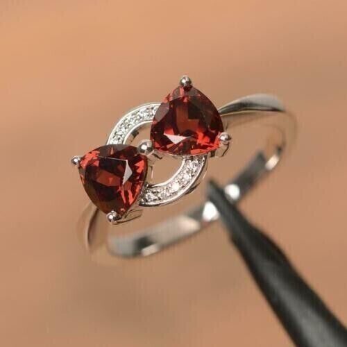 2CT Trillion Lab-Created Red Garnet Women's Wedding Ring 14k White Gold Plated - Picture 1 of 7