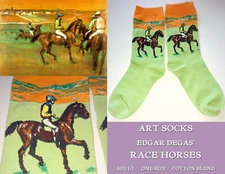 ART SOCKS Edgar Degas RACE HORSES Ladies Mens ANKLE HI Cotton Blend Woven RIDING