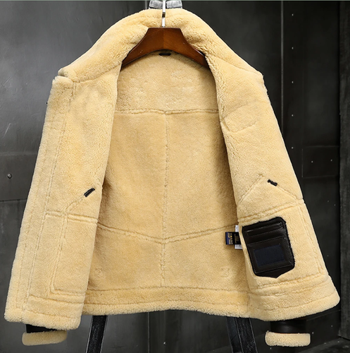 Denny&Dora Mens Shearling Jacket B3 Sheepskin Coat Airforce Flight Jacket S-XXL - Picture 6 of 21
