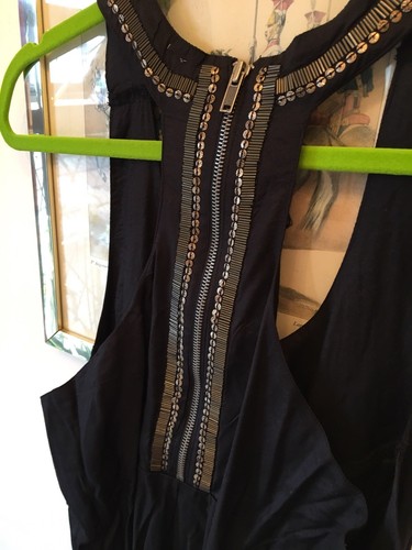 New New Look Black & Gold Sequin & Bead Summer Back Zip Vest Top,14 - Picture 7 of 8
