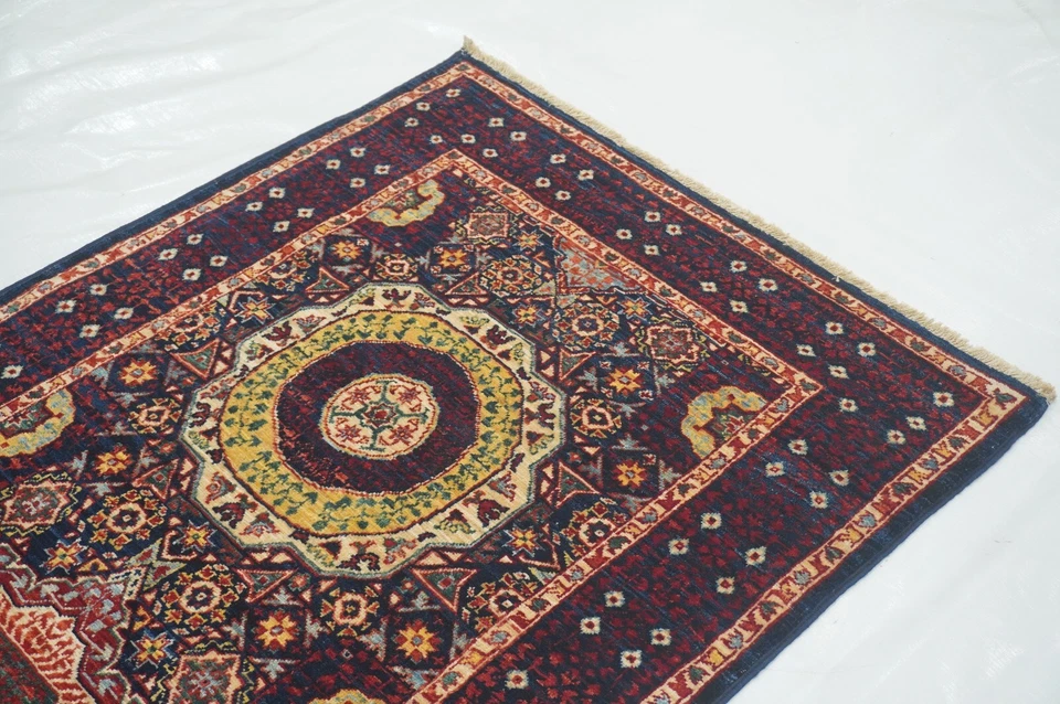 3 x 6 ft Navy Blue Turkish Mamluk Fine quality Hand knotted Medallion Runner Rug - Image 4 of 4