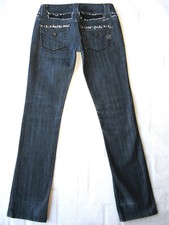 Miss Me Slim Straight Jeans Women Size 26 Dark Blue Stretch Embellished L 31.5