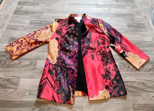 Chico's Holiday Splendor Print Jacke Damen Gr. 1 schönes Design Partykleidung - Bild 1 von 8