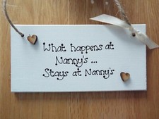 What happens at Grandma's, Nanny's Nanna's fun wooden sign plaque birthday gift