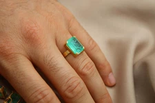 Natural Blue Paraiba Tourmaline Ring Handmade Emerald Cut Gold Finish