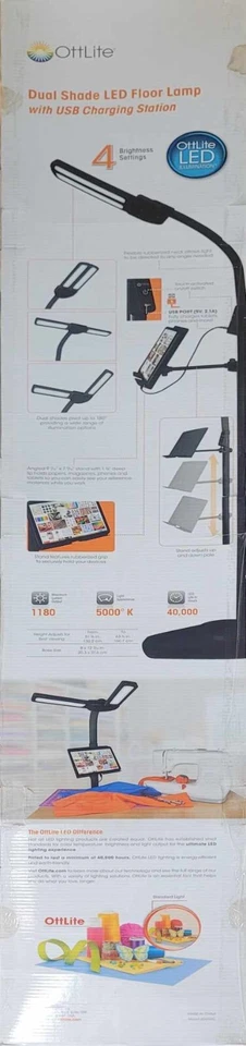 OttLite 6D2G5C Dual Shade Adjustable LED Floor Lamp w/USB Charging Station *NEW* - Image 3 of 4