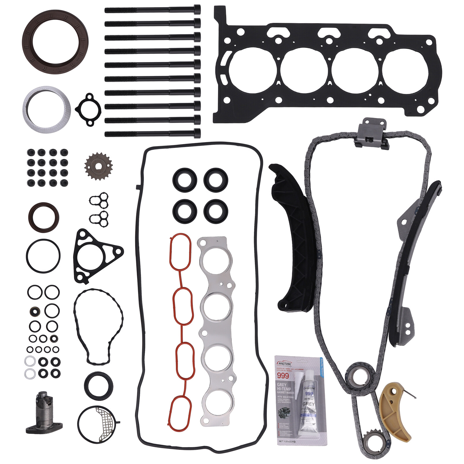Complete Head Gasket Set with Bolts & Timing Chain Kit for Toyota Corolla Pontiac Vibe 1.8L Engine