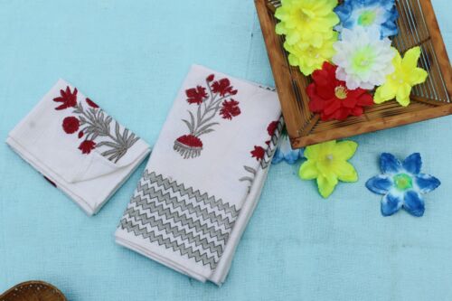 Handblock Printed Flower Pattern Hand Towel (Set of 2) towel - Picture 1 of 24