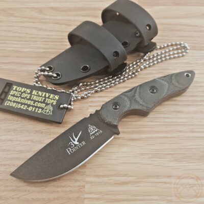 TOPS 3 Pointer Fixed Knife 3.13'' 1095 Steel Blade Black Canvas Micarta Handle